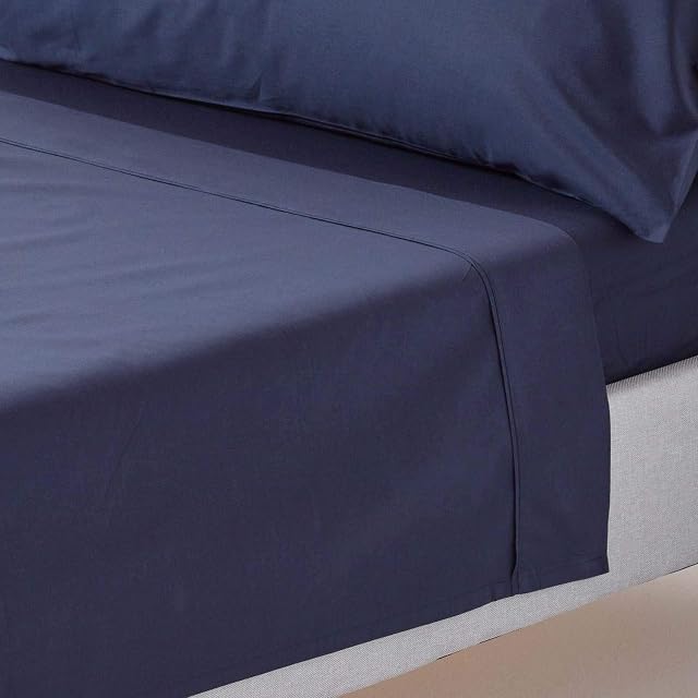 HOMESCAPES Navy Blue Pure Egyptian Cotton Flat Sheet Single 200 TC 400 Thread Count Equivalent Bed Sheet