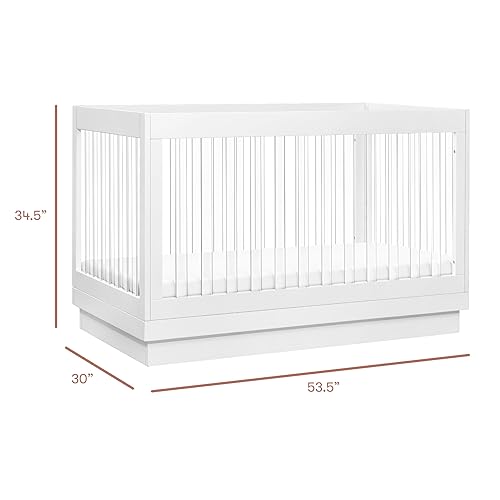 Vista 3 de Babyletto Harlow Acrylic 3-in-1 Convertible Crib with Toddler Bed Conversion Kit in White with Acrylic Slats, Greenguard Gold Certified blanco