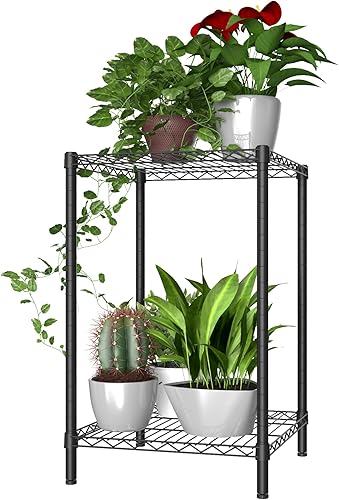 Xiofio Soporte de metal de 2 niveles para plantas de interior y exterior, estante ajustable multifuncional para plantas, soportes de flores con