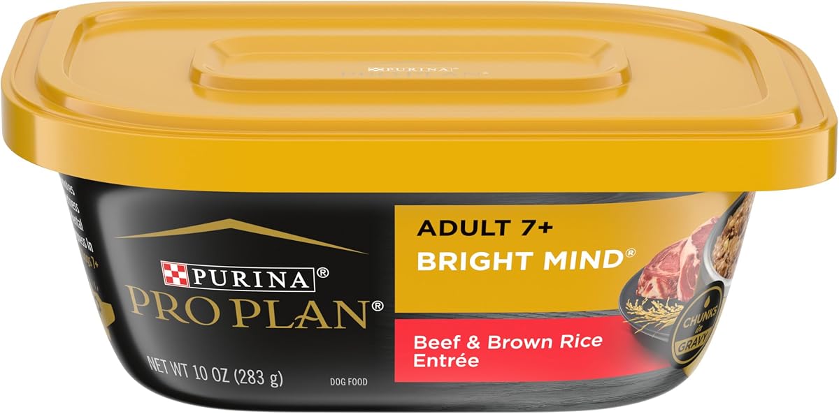 Purina Pro Plan Bright Mind Senior Alimento húmedo para perros, carne de res y arroz (8) botes de 10 oz