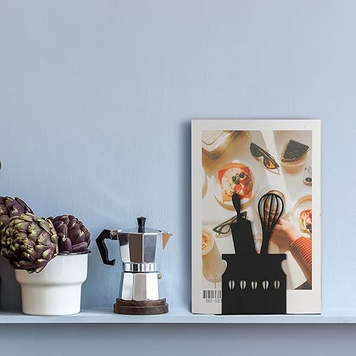 Miniatura 7 de Zonon Sujetalibros de cocina negros de 5.9 x 3.9 x 3.9 pulgadas, cuchara decorativa de metal para libros de cocina