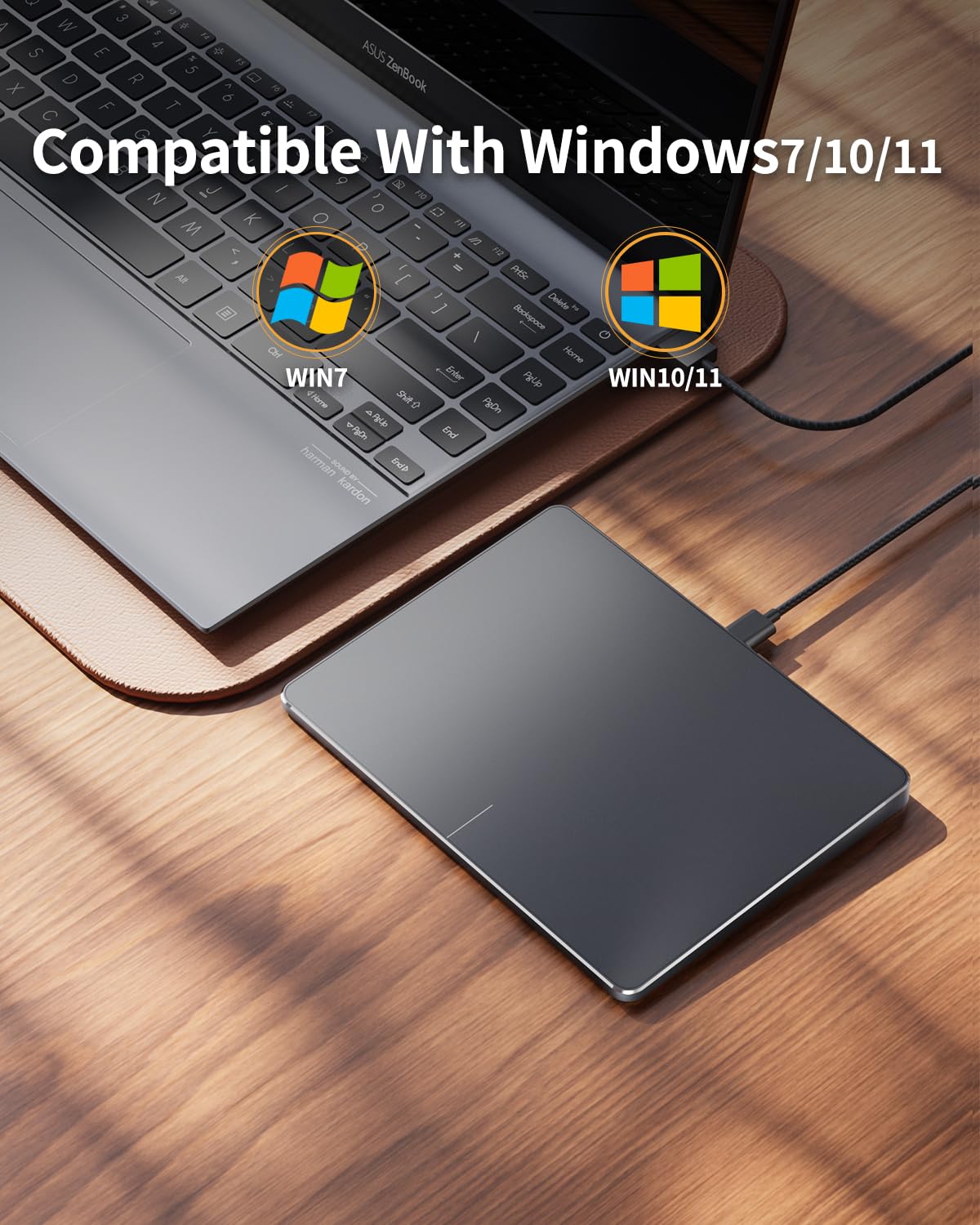 ProtoArc T1 Touchpad para Windows 11/10, USB Slim Externo Trackpad con Cable, Alta Precisión Portátil con Navegación Multitáctil para Tablet y Ordenador de Escritorio - Negro