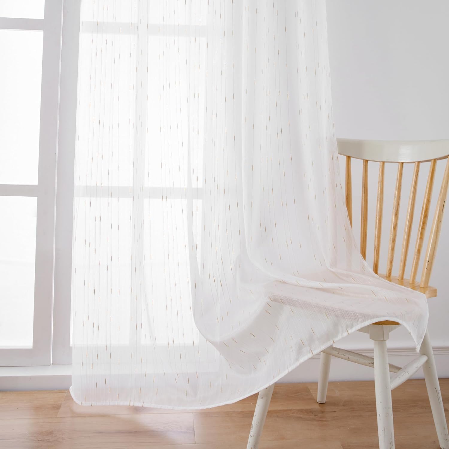 Modern Minimalist Imitation Linen Jacquard Texture Sheer Curtains Voile Gauze Home Decor for Living Room Bedroom(2 Panels, W 54 x L 84 inch, White)