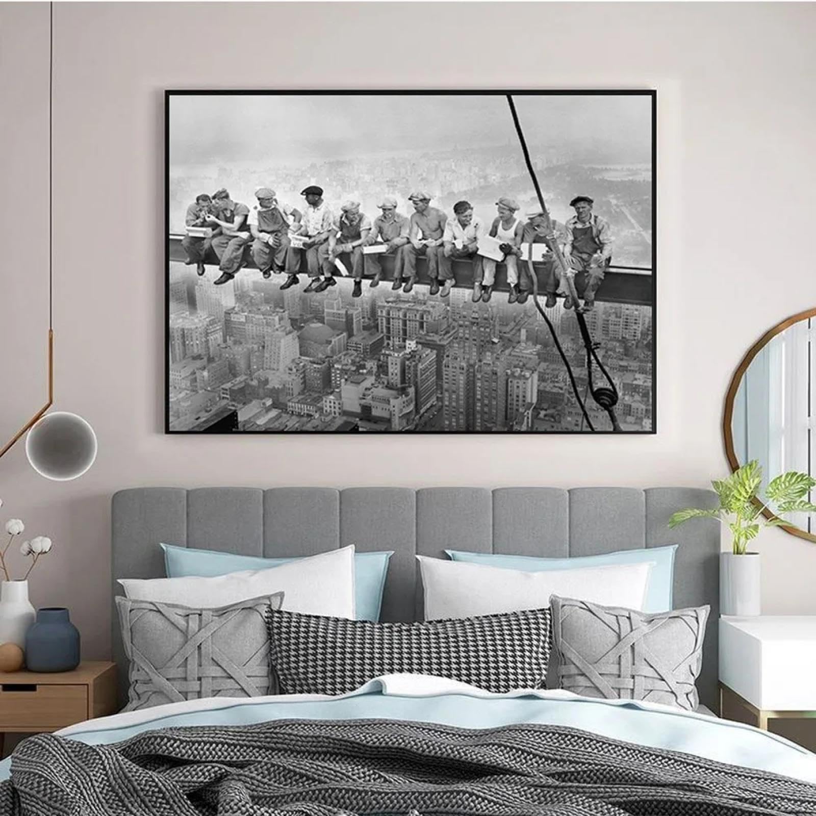 KEMEIQI 1932 Pranzare in cima a un grattacielo di New York Operai edili Poster artistico Dipinto su tela Stampa murale Immagine Home Decor 80x120 cm Senza cornice
