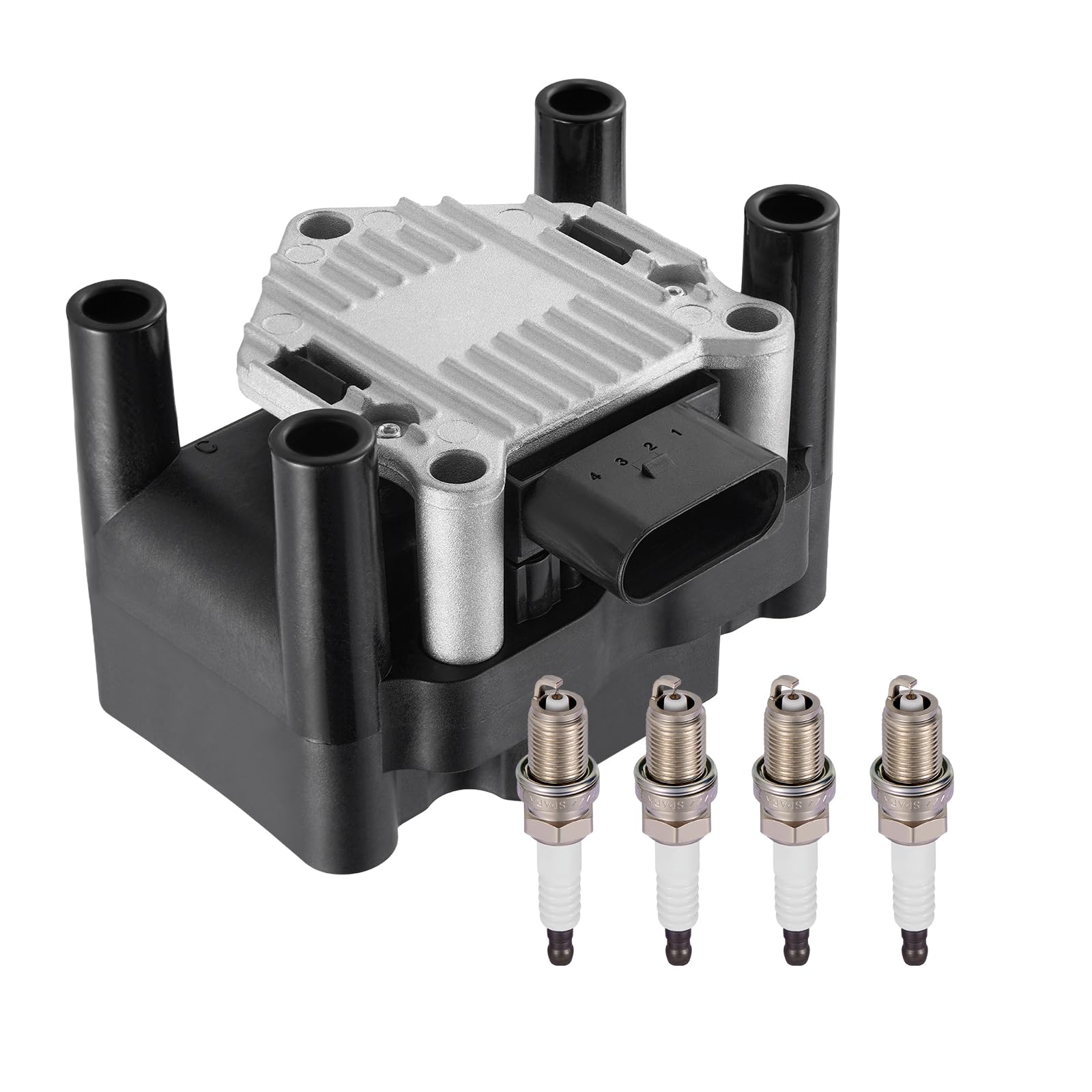 BDFHYK 1 Ignition Coil Pack UF277 and 4 Iridium Spark Plug 6418 Compatible with VW 1999-2001 Beetle, 1999-2001 Golf, 1999-2001 Jetta 2.0L l4 Coil for 032905106 032905106B