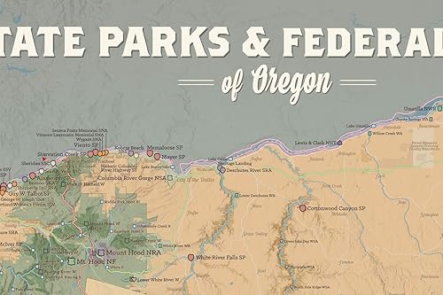 Miniatura 3 de Best Maps Ever Oregon State Parks & Federales - Póster de 24 x 36 pulgadas (camello y azul pizarra)