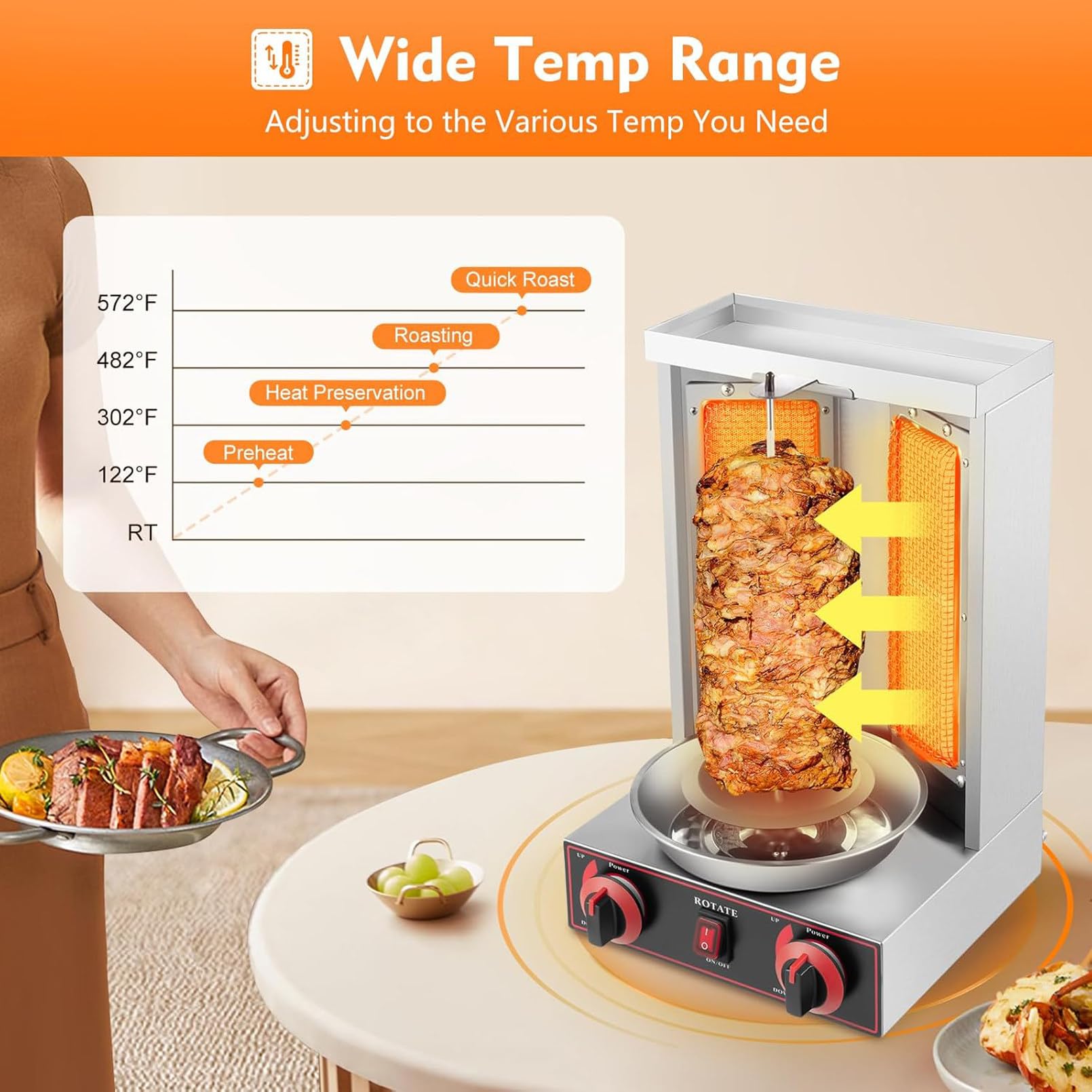 Kebab Machine - Horno vertical con control de temperatura, 3000 W, a gas