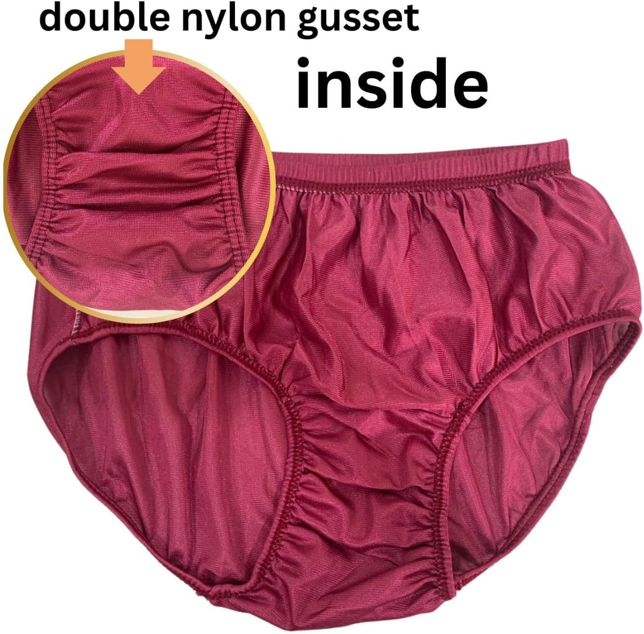 Pack 6 Waist 28-42 " (3L) Vintage Womens Nylon Panties full cut briefs plus size Glossy shiny Granny Men Womens Ladies Nylon Brief Underwear Hips 34-45 " High Waist Dries quickly Ramdom Color