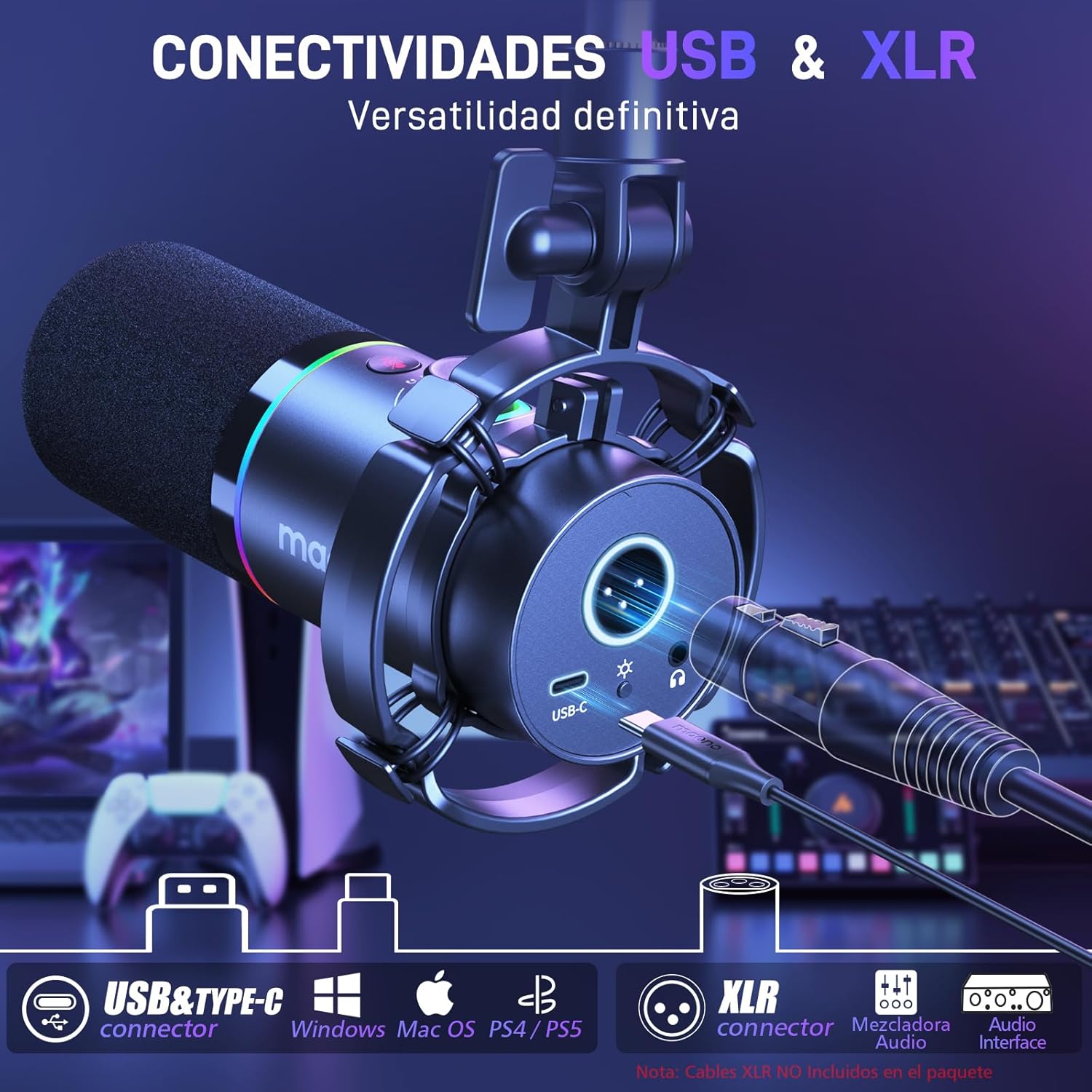 MAONO Podcast Equipment Bundle: Audio Interface and USB/XLR Dynamic Mic with Dual XLR Input, Quick to Mute, Noise Reduction, 8 Customize soundpads for Podcast Recording, Streaming, YouTube
