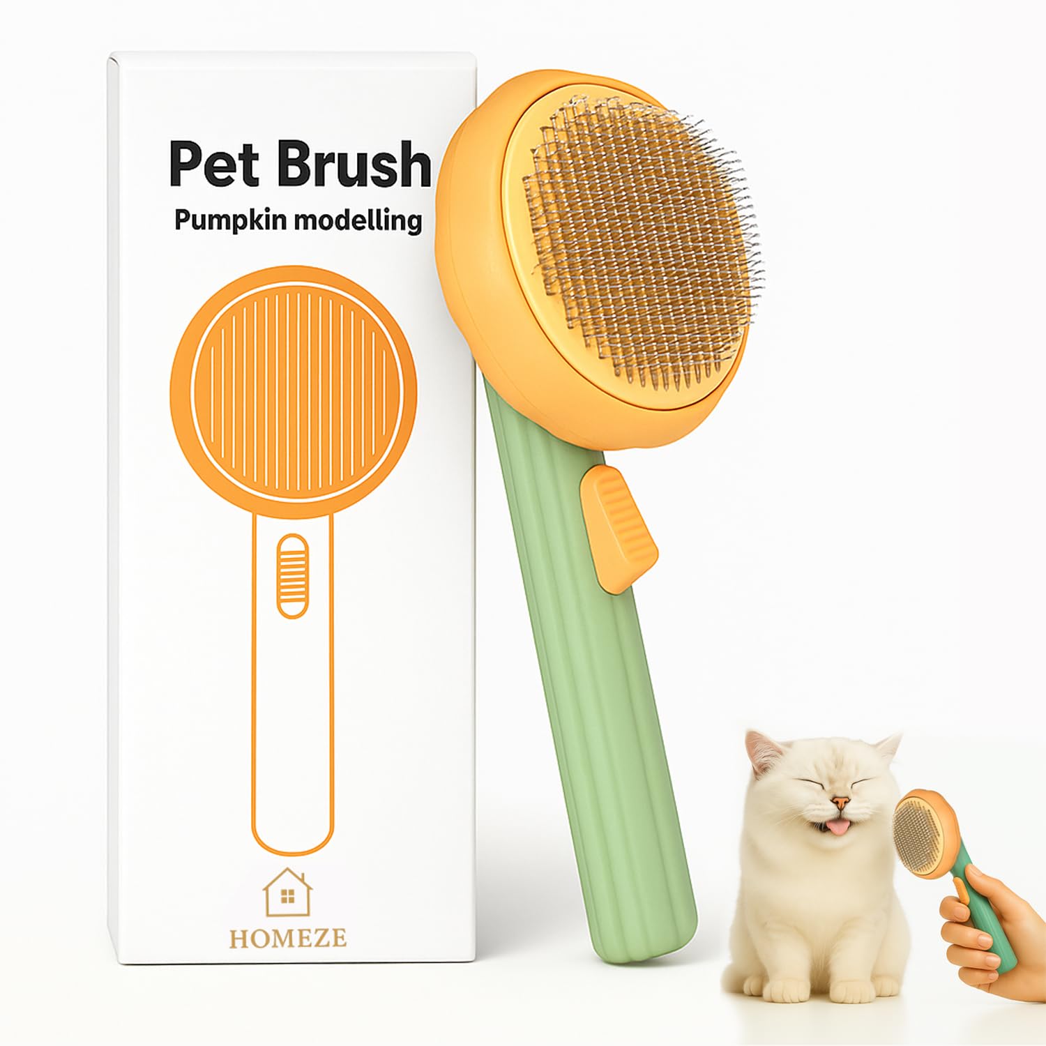Self-Cleaning Dog & Cat Comb | One-Click Hair Remover Slicker Brush | Pain-Free Pet Grooming & Deshedding Tool | Self-Cleaning Pet Brush & Pet Massaging Tool with Ergonomic Handle
