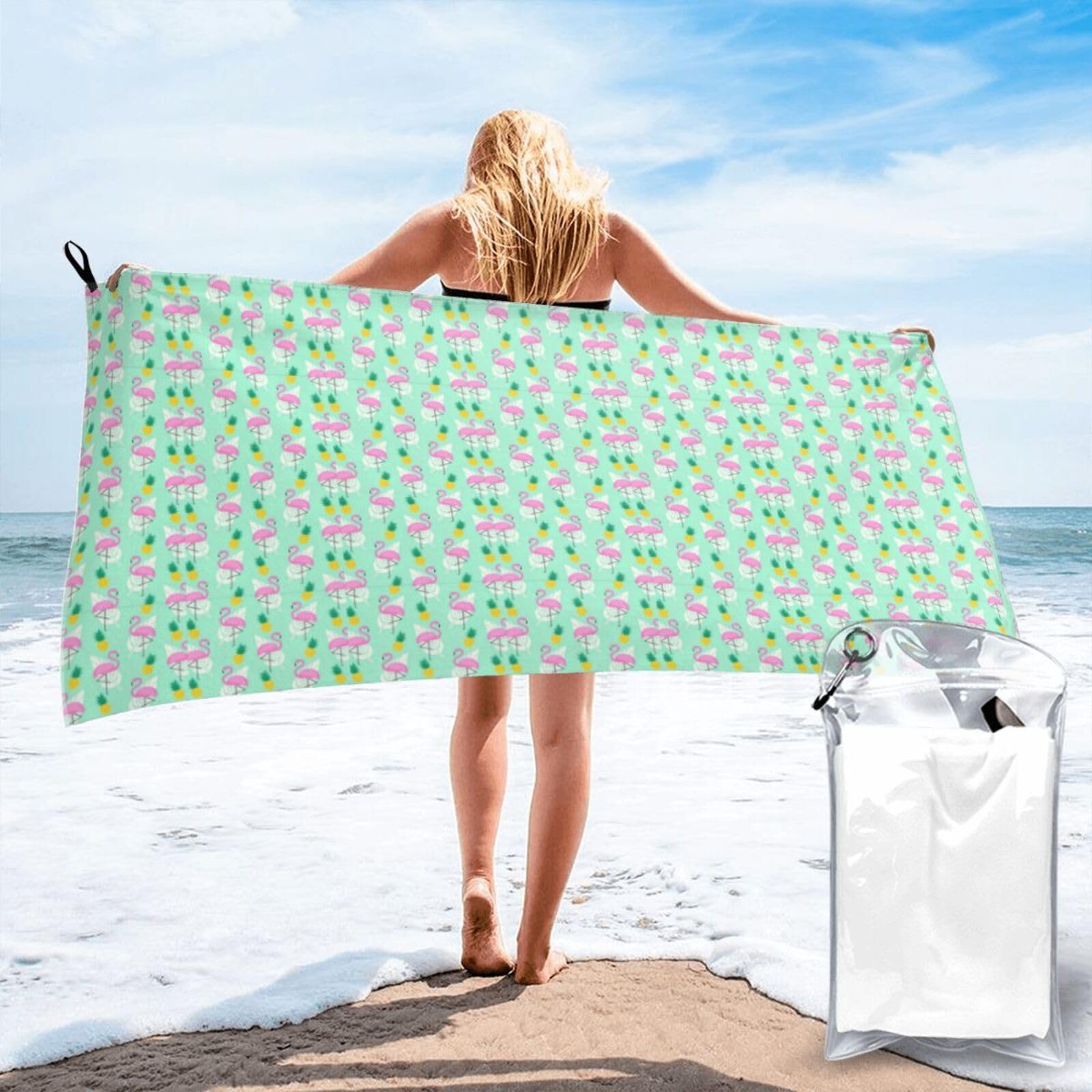 JBJGKHLP Pink Flamingo Pineapples Print Quick Dry Portable Towel For Beach Camping Hiking Yoga Fitness Outdoor Adventures