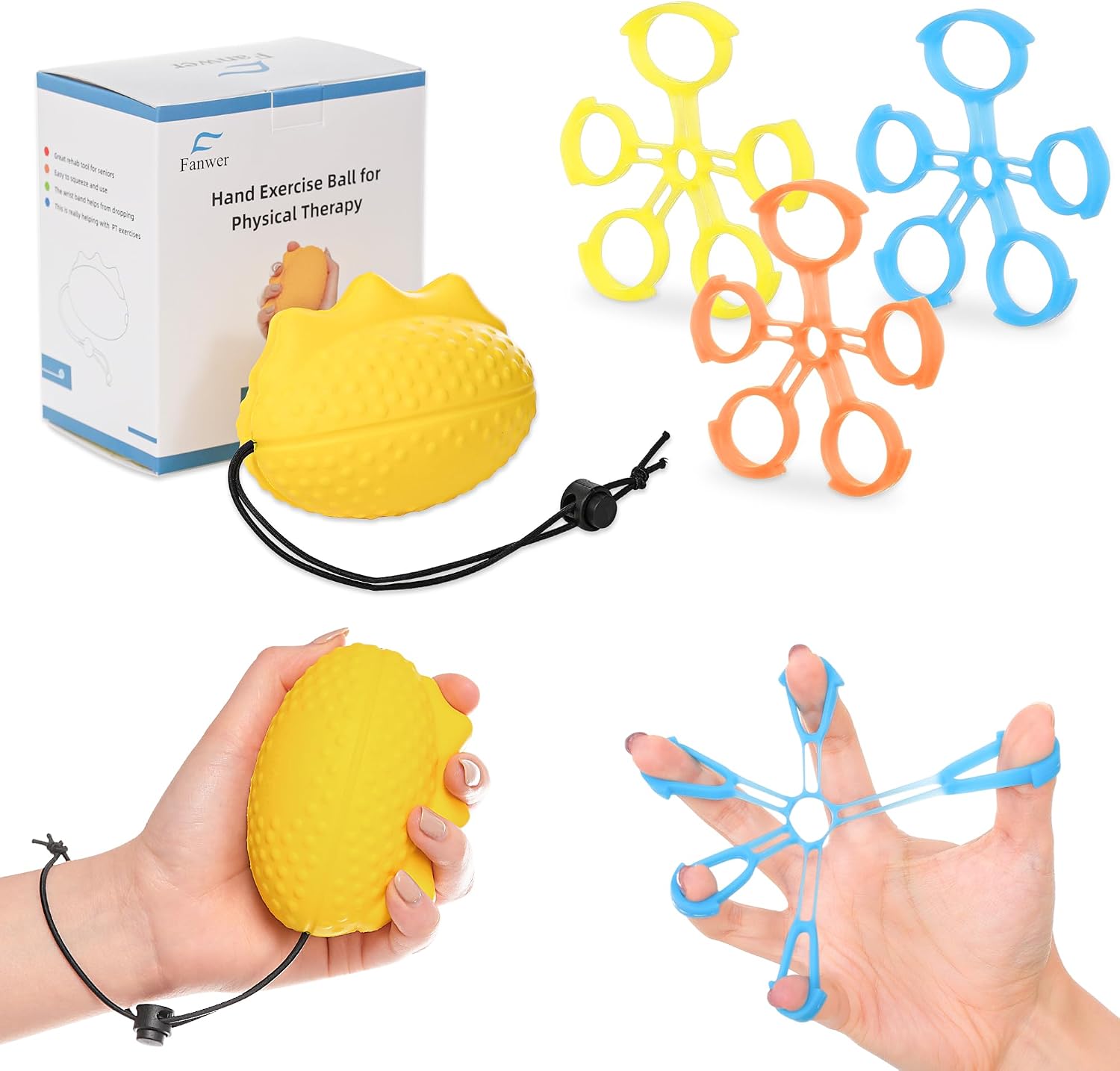 Fanwer Stress Ball for Adults and Hand Grip Strengthener Set, Hand Therapy Balls, Fingers Exerciser for Hand Therapy, Arthritis, Carpal Tunnel（4 PCS）