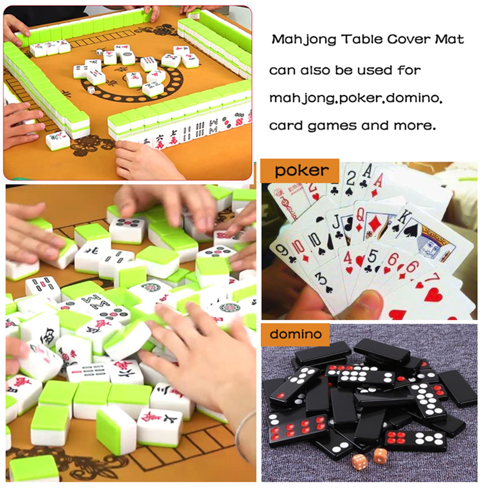 Mahjong Table Cover Mat Anti-Slip Slient Mahjong Majiang Poker Paigow Card Game Mat Tablecover 39.37 * 39.37in(100 * 100cm) with Pocket