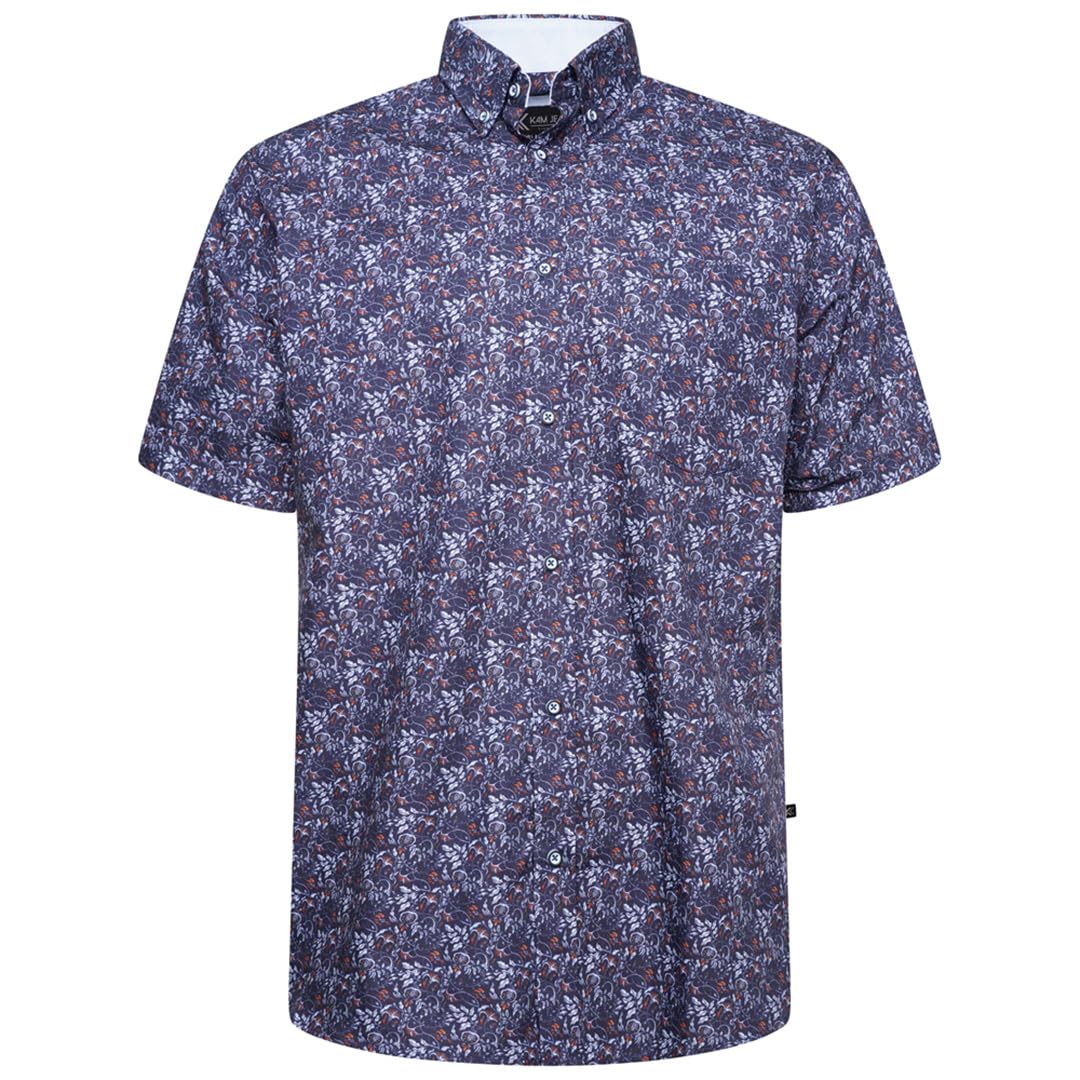 Kam Men's Moonlight Floral Shirt Short Sleeve Casual Cotton Button Up Plus Size 2-8Xl P044 (Uk, Alpha, 5XL, Plus, Regular, )