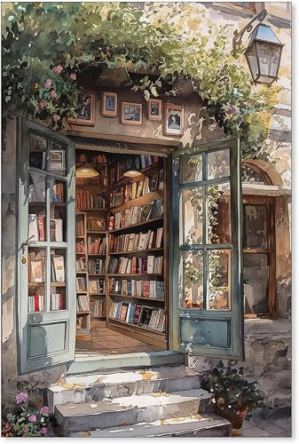 Haitunone Póster antiguo de la biblioteca de la biblioteca antigua, arte de pared, arte de pared vintage de biblioteca botánica, impresiones