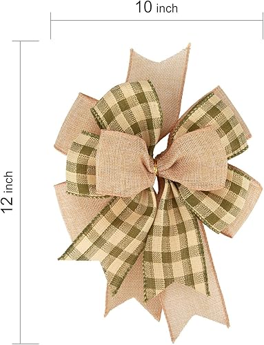 Miniatura 10 de Meseey 2 lazos grandes de arpillera de trébol de trébol de 12 x 10 pulgadas lazo de vacaciones para decoración de corona de puerta delantera