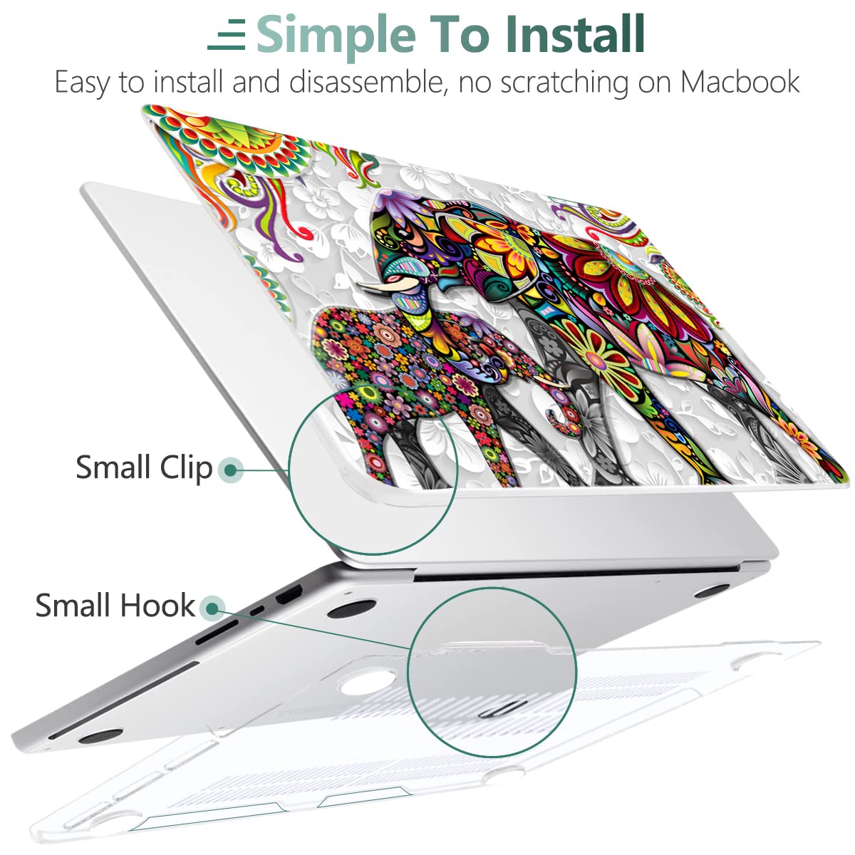 TWOLSKOO for MacBook Pro 16 Inch Case 2023 2022 2021 Release M2 A2780 M1 A2485 M1 Pro/Max, Hard Shell Case & Keyboard Cover & Screen Protector for Mac Pro 16" with Touch ID, Art Elephants