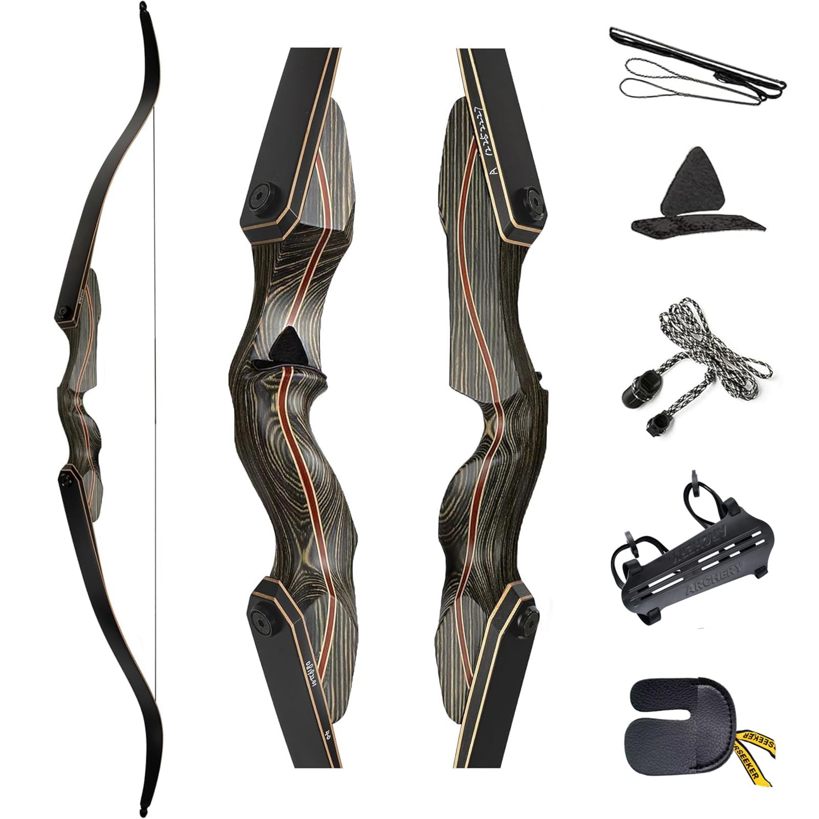 Deerseeker Outdoor 60" Takedown Recurve Bow Set Traditional Wooden Bow with Laminated Limbs Right & Left Hand for Adults & Youth Archery Hunting Target Practice 20-60lbs