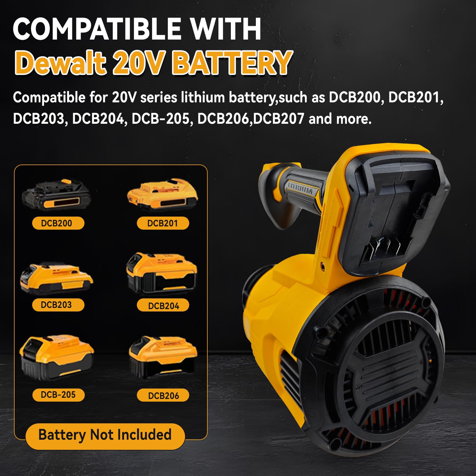 Soffiatore per foglie senza fili per batteria Dewalt 18 V 20 V, motore brushless 18500 giri/min, 58,1 m/s, 13,6 m³/min, soffiatore elettrico portatile con 3 velocità per giardino, foglie