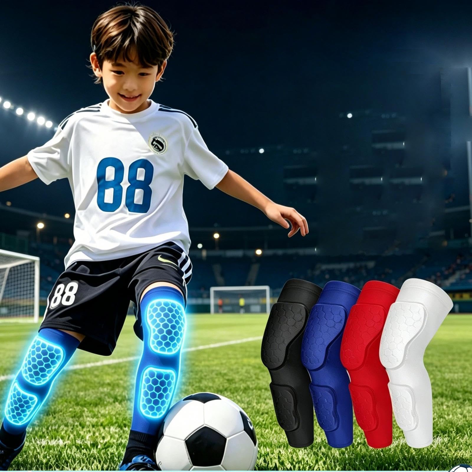 Qianly 2 Piezas Rodillera Deportiva Mangas Estabilizadoras Protector Almohadilla Gel Antigolpes Ajuste Poliéster Spandex Adecuado para Fútb, Xxs
