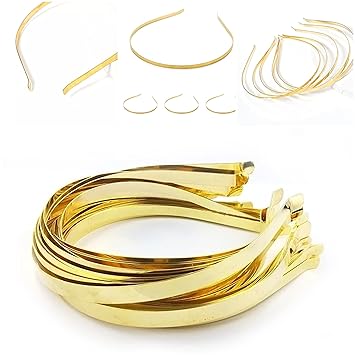 RAWAT Pack Of 20pc Golden Hair Bands Metal Headbands No Teeth Inside For Making Latest DIY Hair Accessories Suitable For All Age Group Kids, Girls, Women's, Unisex, Color- Gold Metal, Size: Regular