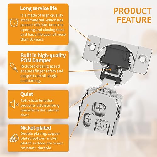 Miniatura 24 de Chibery 10 Pack 1-3/8" Overlay 4D Soft Close Concealed Hinges for Face Frame Door, Adjustable Closing Speed, Smooth Slow Self Close Hinges, Satin