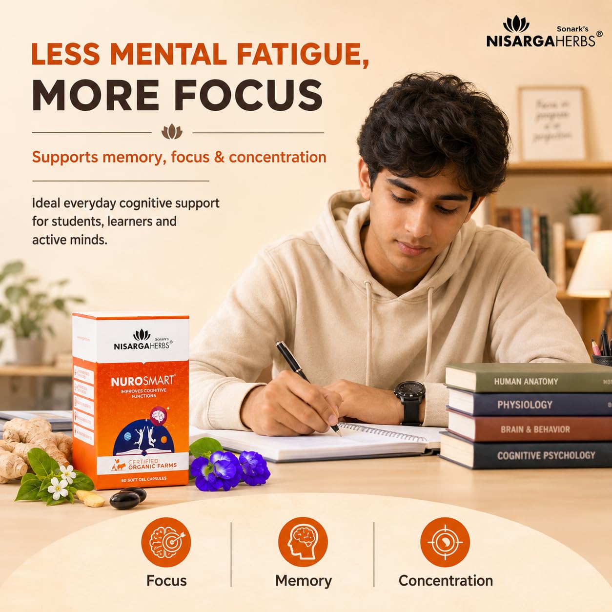 SONARK'S NISARGA HERBS Nurosmart (60 Soft Gels) – Ayurvedic Cognitive Support Supplement – Natural Brain Booster for Memory, Focus & Daily Stress Management for Teens & Adults — Amazon image 5
