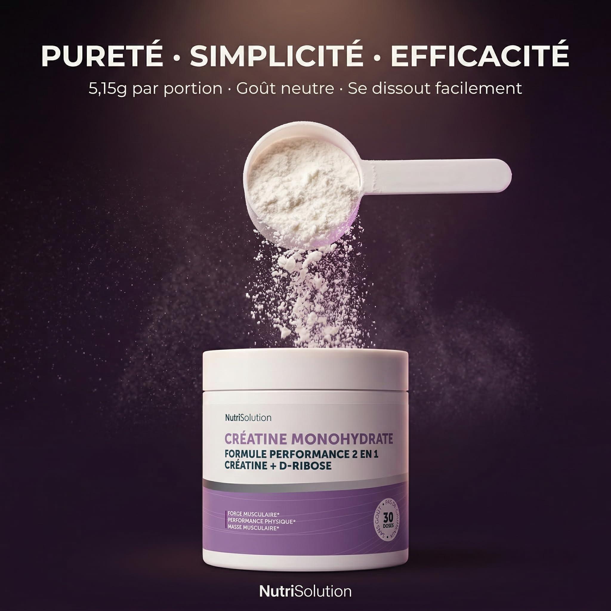 NutriSolution Créatine + D-Ribose pour Femmes 50+ | Préserve la Masse Musculaire, Soutient l'Énergie Quotidienne | 3000mg Créatine, 1750mg D-Ribose Par Portion