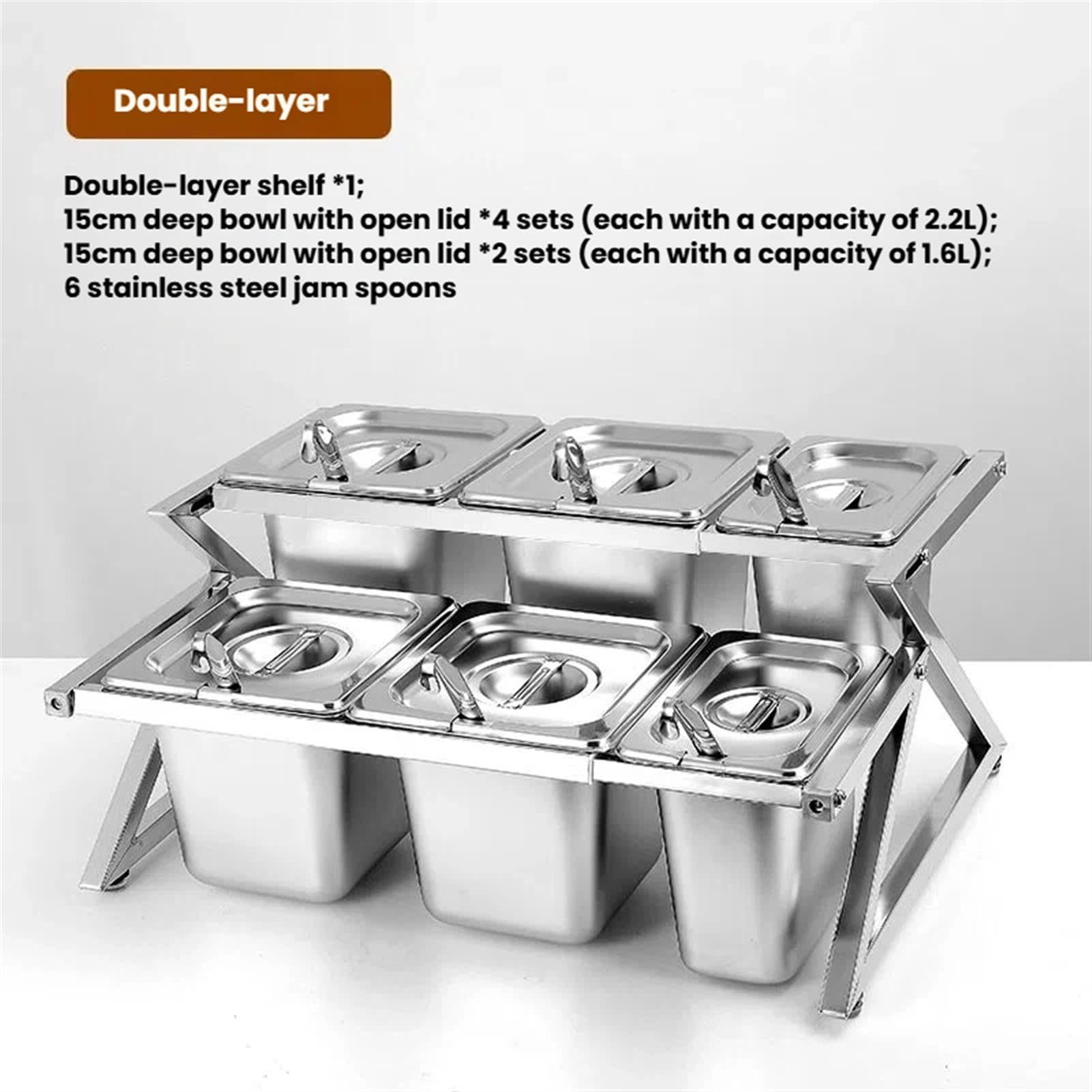 Set di contenitori per condimenti regolabili in acciaio inox con coperchi e cucchiai, perfetti per cucina, buffet, cibo, ristorante e uso domestico, soluzione durevole ed elegante