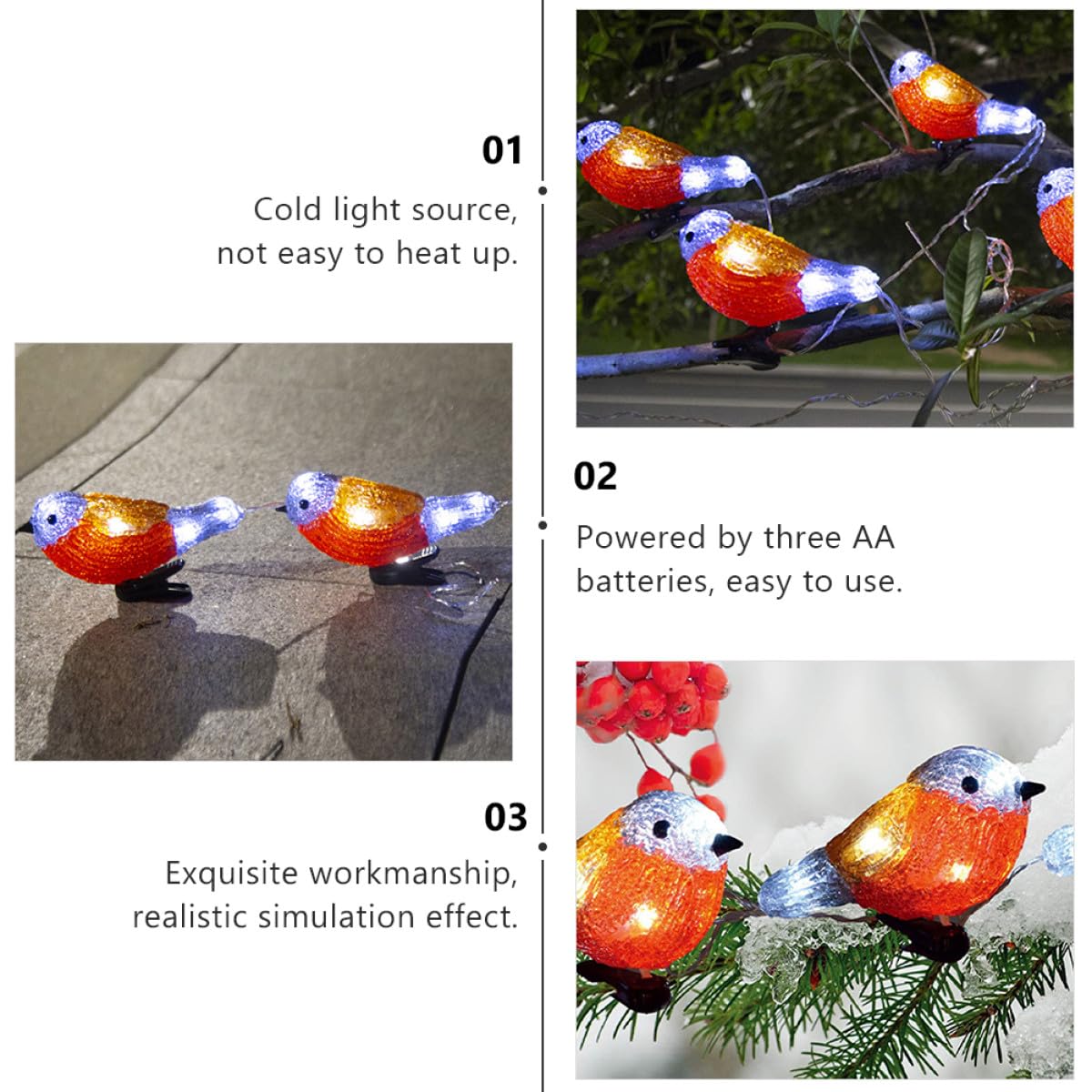 Solar LED Rotkehlchen Lichterkette aus Acryl Kunststoff Ip65 1 Satz | Garten und Hof, Rot, Energiesparend mit Geringem Verbrauch, Dekorative Außenbeleuchtung