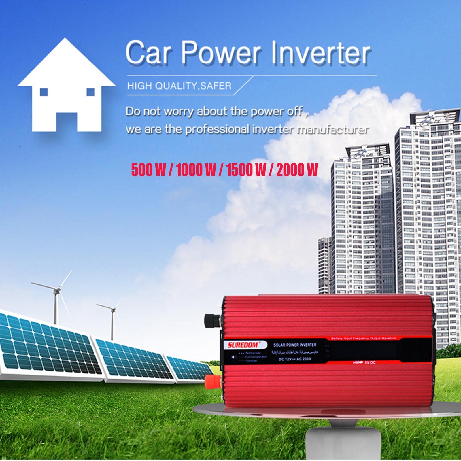 Czysta fala sinusoidalna przetwornica napięcia 500 W/1000 W/1500 W/2000 W przetwornica napięcia przetwornica samochodowa DC 12 V 24 V do 110 V/220 V falownik solarny