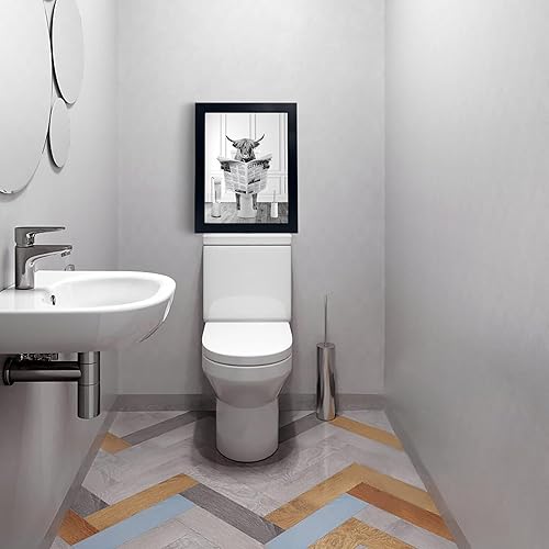 Miniatura 3 de Arte de pared de vaca de las tierras altas con marco negro en bañera, divertida imagen en lienzo en blanco y negro, impresiones de animales