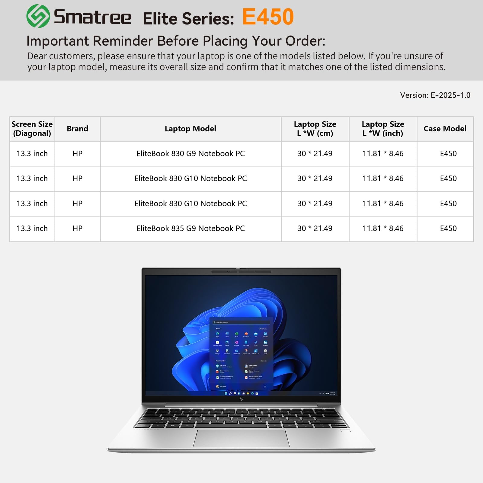 Smatree portatile custodia per 13,3 pollici HP EliteBook 830 G10/G9 Notebook PC,per EliteBook 835 G9 Notebook PC(E450)