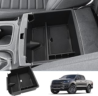 BIXUAN Compatible with Ford Ranger 2019 2020 2021 2022 Centre Console Glove Box Armrest Storage Box Car Centre Console Organiser Tray Ranger Centre Armrest Accessories Black