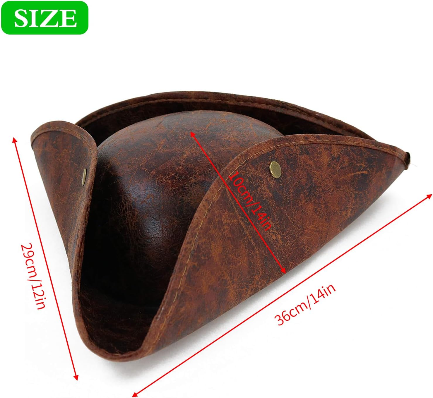 Pirate Hat Men And Women Leather Colonial Style Tricorn Hat Halloween Dressing Up Costume Accessory brown - Image 2