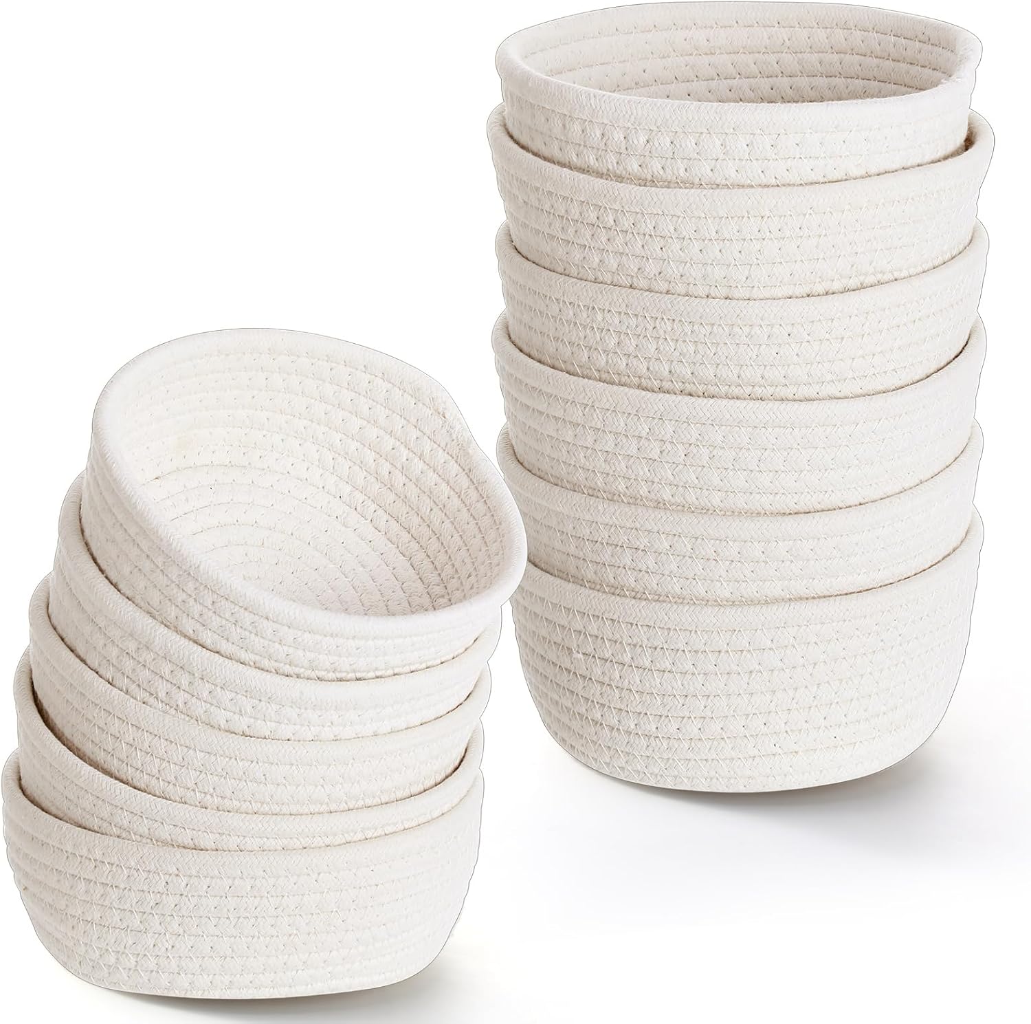 Yinkin 12 Pack Small Storage Basket Cute Natural Cotton Rope Woven Basket Tiny Boho Decorative Toy Storage Bin Gift Baskets for Home Organizing, Closet, Shelf, Nursery, Bathroom(Round,Beige)