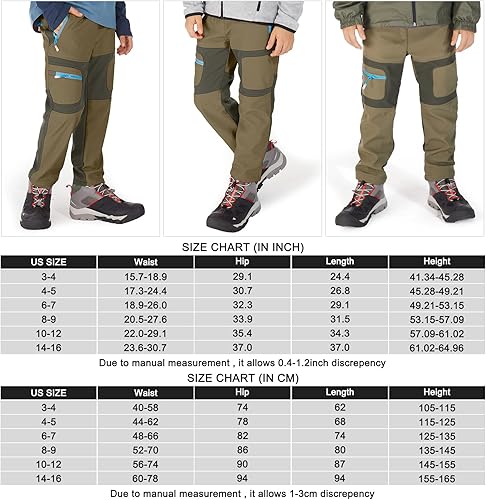 Miniatura 9 de linlon Pantalones cargo de senderismo para niños y jóvenes, impermeables, con forro polar suave y forro polar, pantalones de nieve aislados, Nieve