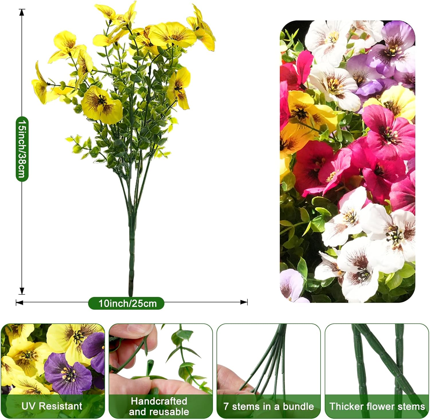 14Pcs Artificial Flowers for Outdoors, UV Resistant Fake Flowers Silk Pansy Outside Decoration,Faux Silk Flowers Fake Plants Spring Flowers Porch Yard Patio Home Decor(5, Mixed)