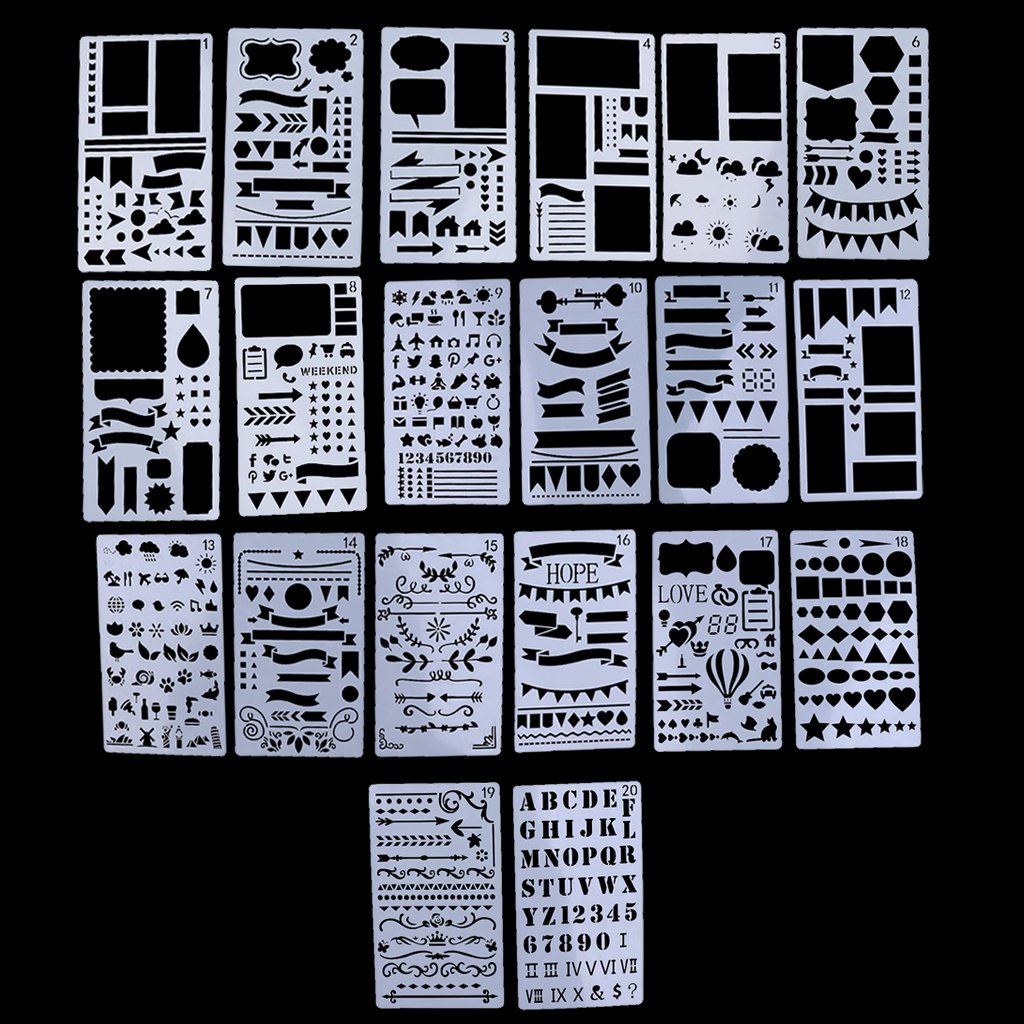 20 Pièces Journal Pochoir Modèles de Dessin Règles pour Bricolage Cahier Journal Scrapbooking Artisanat