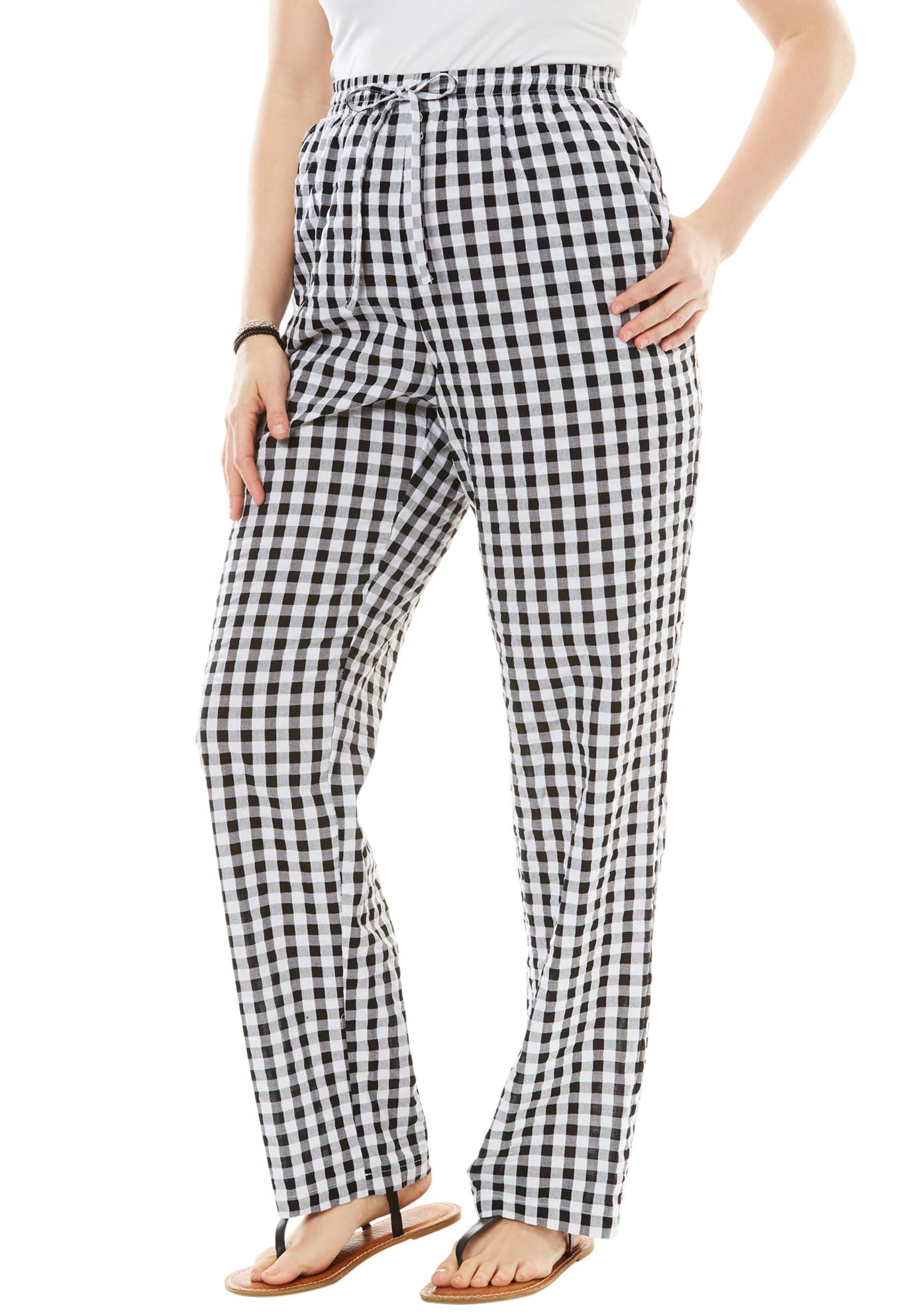 Woman Within Plus Size Seersucker Pull-On Elastic-Waist Pants