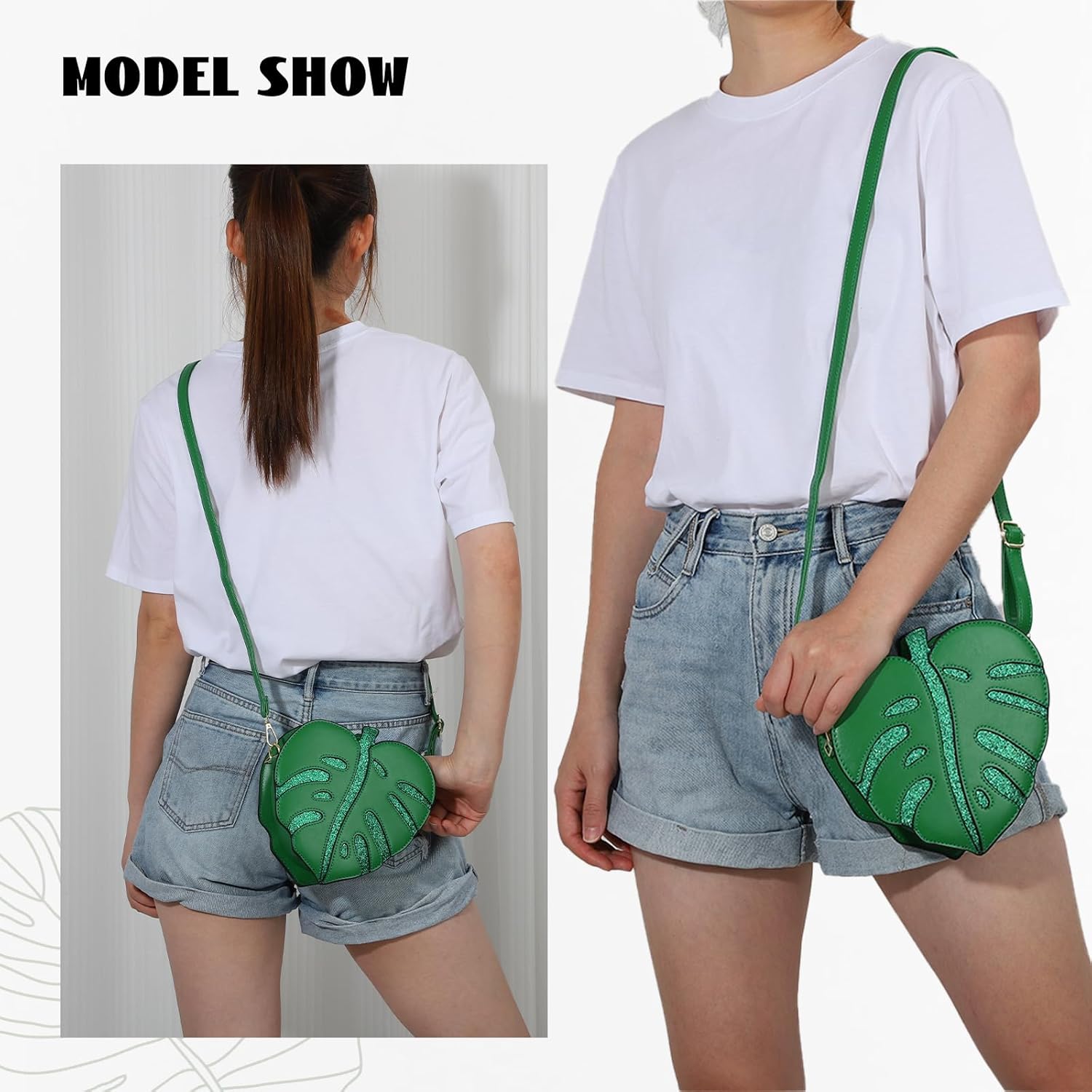 Oweisong Novelty Fun Purse for Women Leaf Shaped Handbag Cute Cartoon Sparking Shinny Shoulder Crossbody Bag