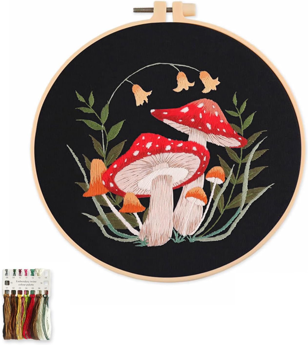 artcici Embroidery Kits Plant Mushroom Patterns for Beginners Adults, Full Range Embroidery Starter Kits Cross Stitch Needlework Supplies (Green)