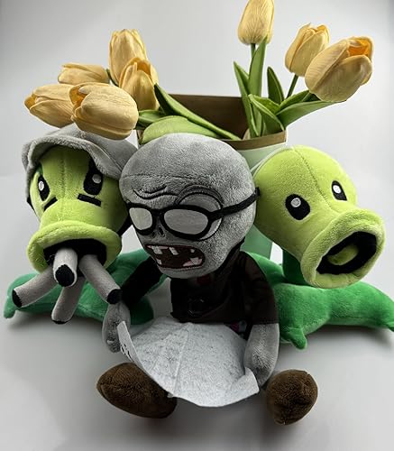 Miniatura 7 de JHESAO Juego de 3 piezas de plantas y zombis de peluche de zombis, guisante de juguete de zombis, 1 2 muñecos de guisante Gatling suave, muñeco de