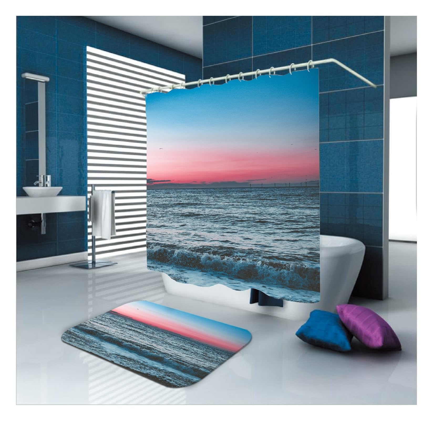 Rideau de douche anti-bactérien lavable 150x200 cm bleu pour supprimer les éclaboussures