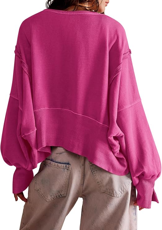 Zwurew Womens Casual Sweatshirt Loose Fit Tee Top Pullover Crop Sweat Shirt