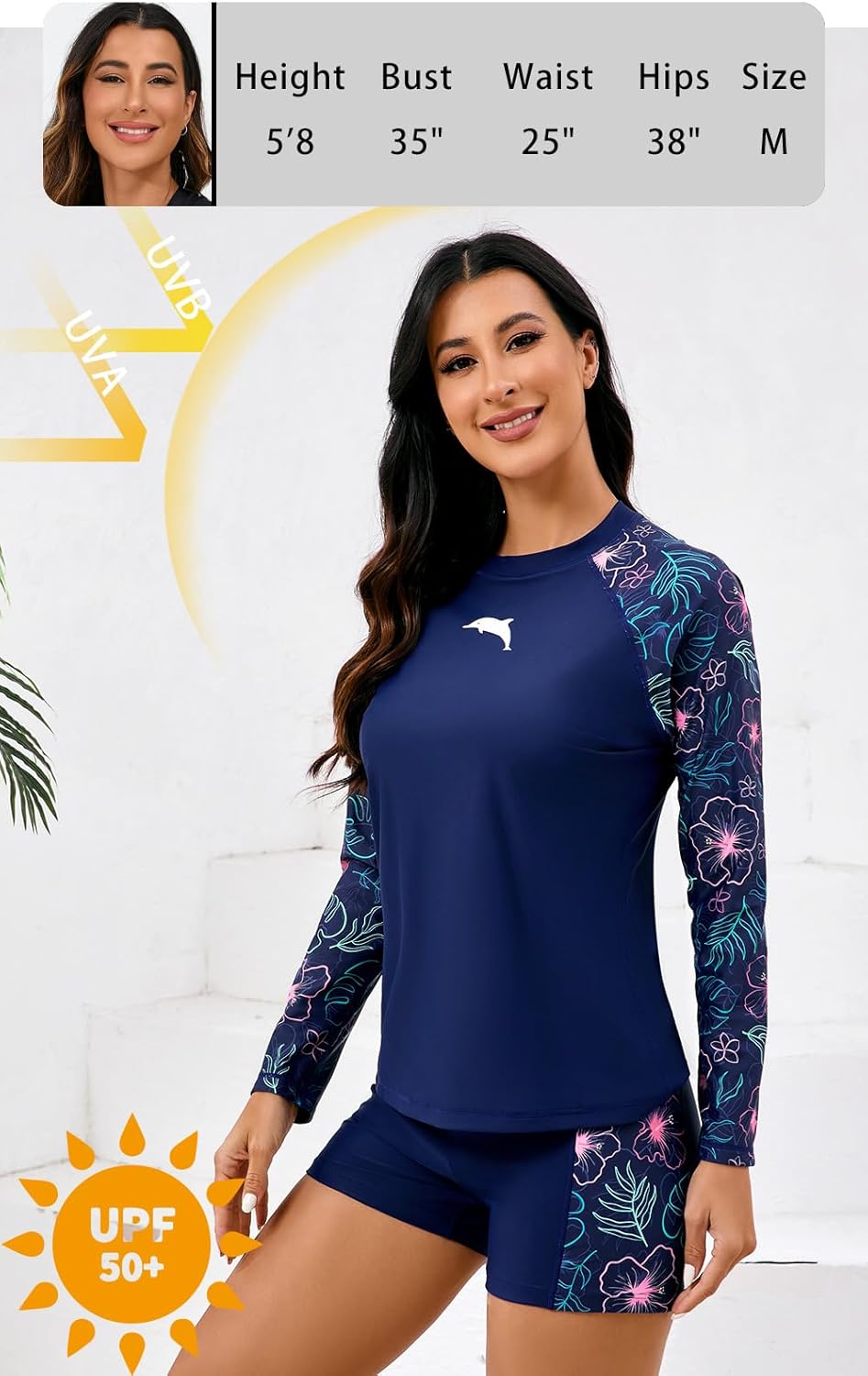 Halcurt Women's Built in Bra Rash Guard Long Sleeve Swimwear UPF 50 Two Piece Swim Shorts and Tops - Image 4