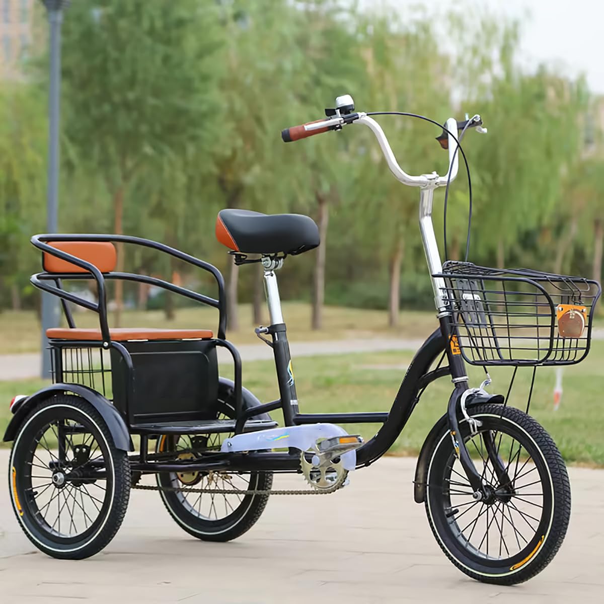Rickshaw Pedal Tricycle,Cargo Bike – High Carbon Steel Frame, Adjustable Seat &amp; Handlebars,150Kg Capacity W/Rear Seat &amp; Storage Basket for Seniors