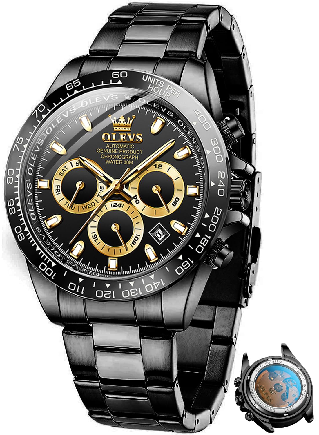 OLEVSAutomatic Gold Watches for Men Luxury Classic Stainless Steel Calendar Luminous Waterproof Watches for Men