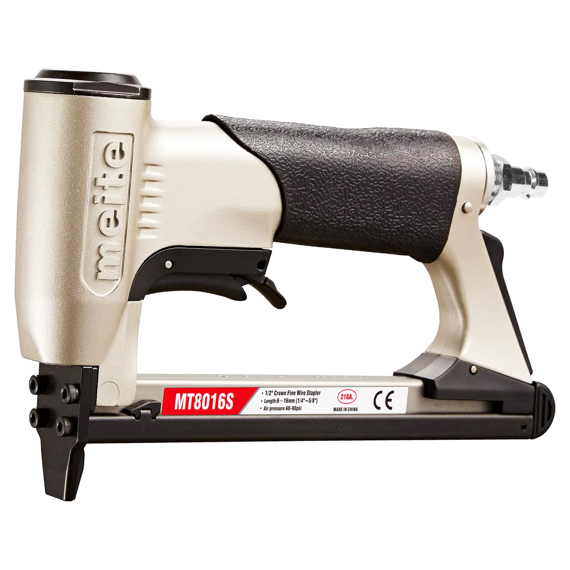 meite Grapadora neumática para tapicería MT8016S con gatillo de seguridad, para grapas calibre 21 de corona de 12 mm, ideal para carpintería, bricolaje y uso profesional, Grapadoras y clavadoras