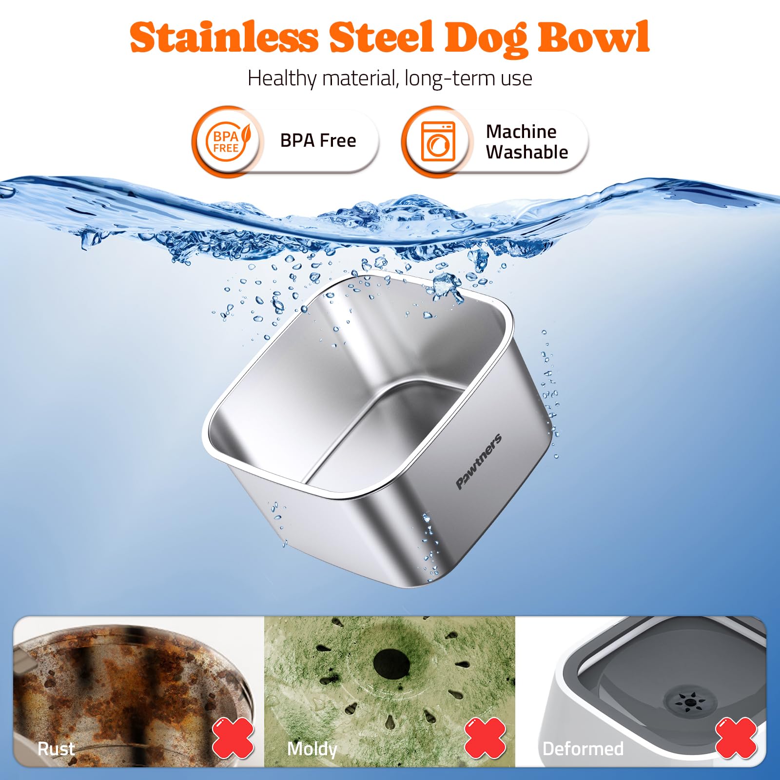 Cuenco de agua para perros antiderrames: cuenco grande de 4.5 L para perros sin derrames, cuenco de agua de acero inoxidable a prueba de derrames, cuenco de agua lento para perros, cuenco de agua sin